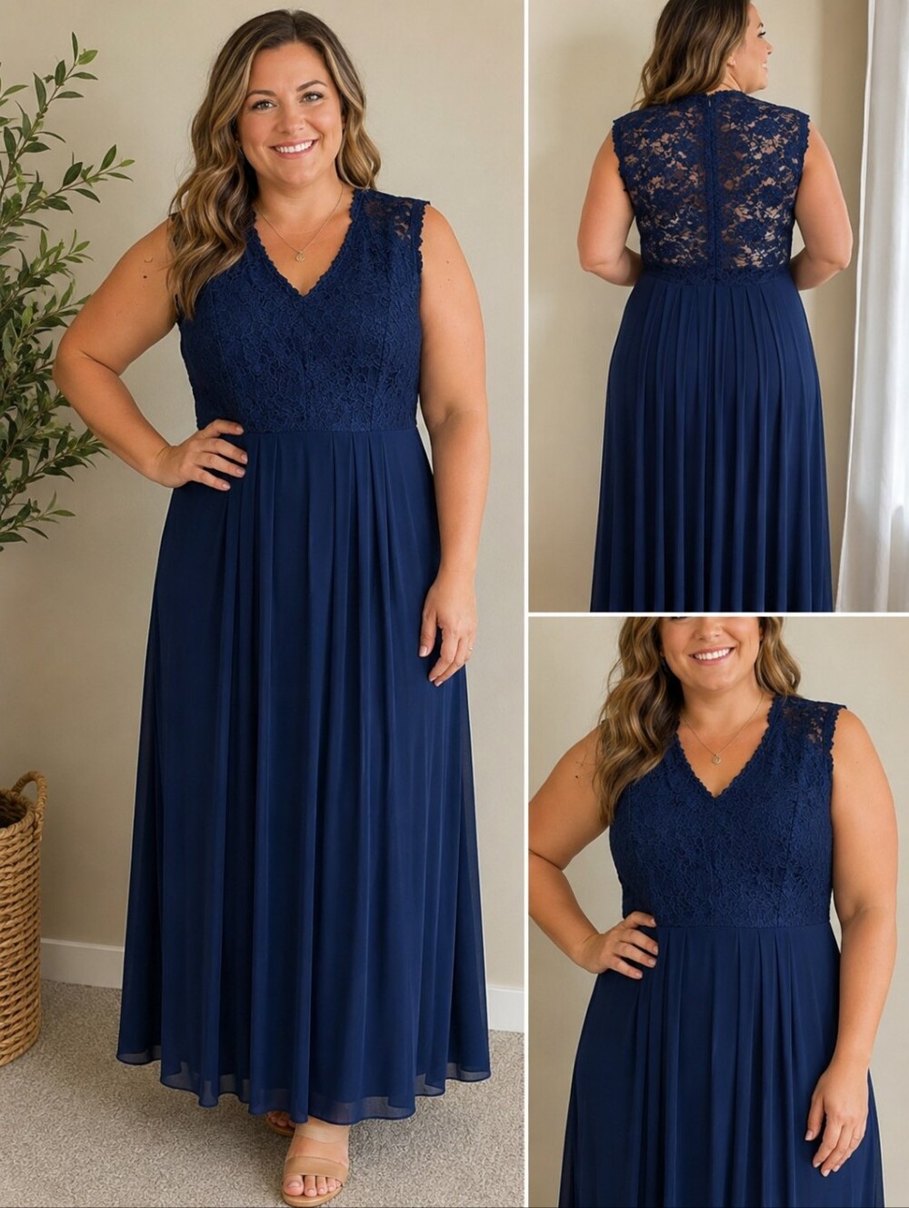 Navy Lace Top Formal Dress